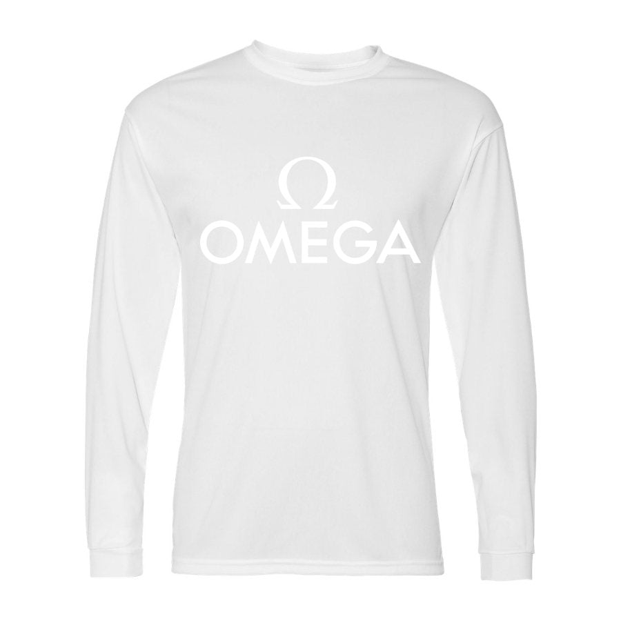 Men's Omega White Logo Polyester Long Sleeve T-Shirt - White