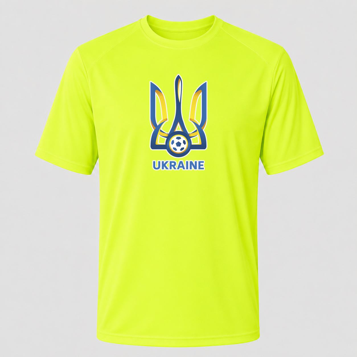 Men's Ukraine National Football Soccer Team Performance T-Shirt - Safety Green