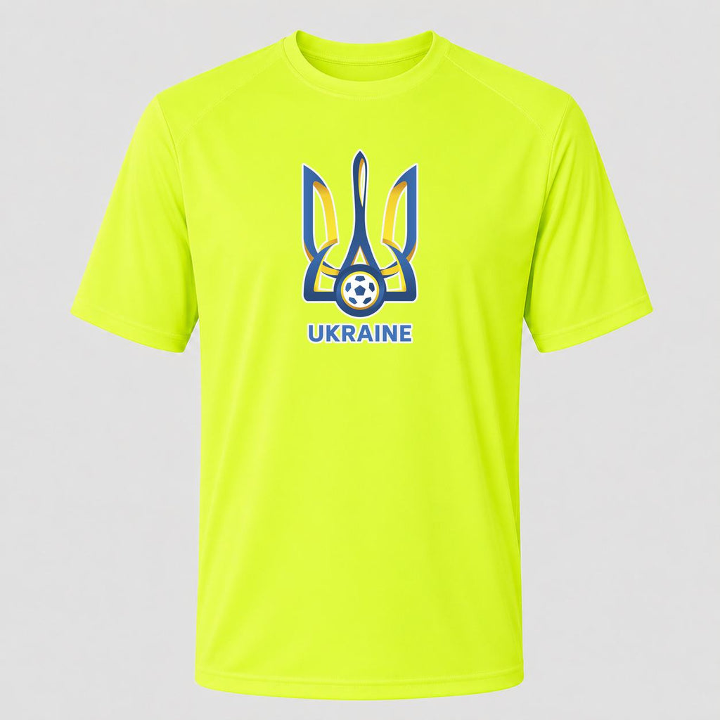 Men's Ukraine National Football Soccer Team Performance T-Shirt - Safety Green