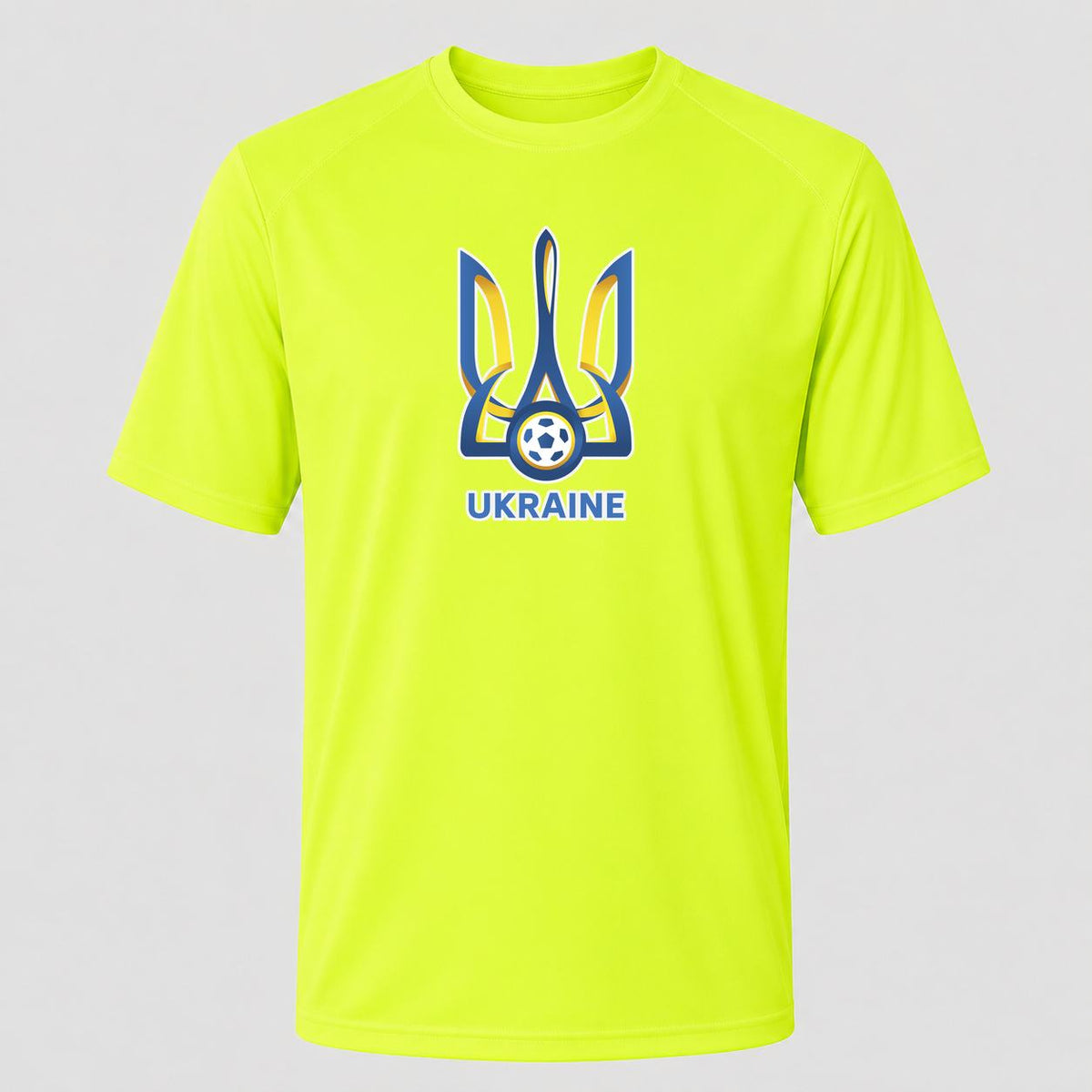 Men's Ukraine National Football Soccer Team Performance T-Shirt - Safety Green