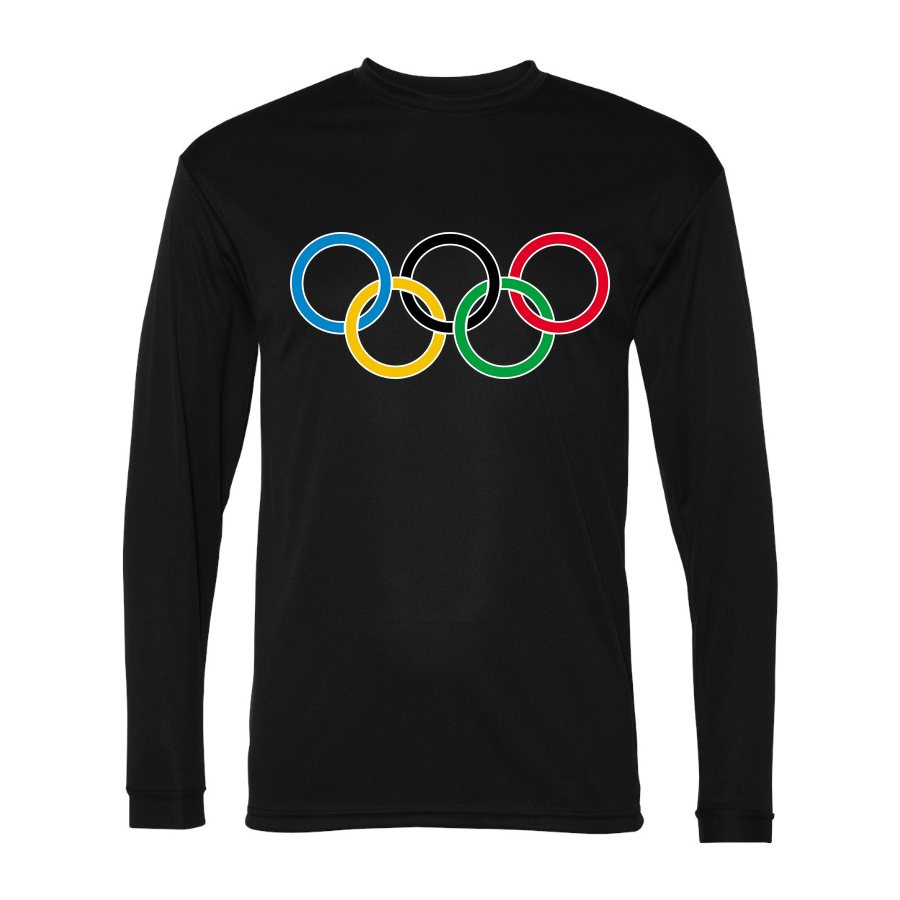 Men's Olympic Ring BK-logo Polyester Long Sleeve T-Shirt - Black