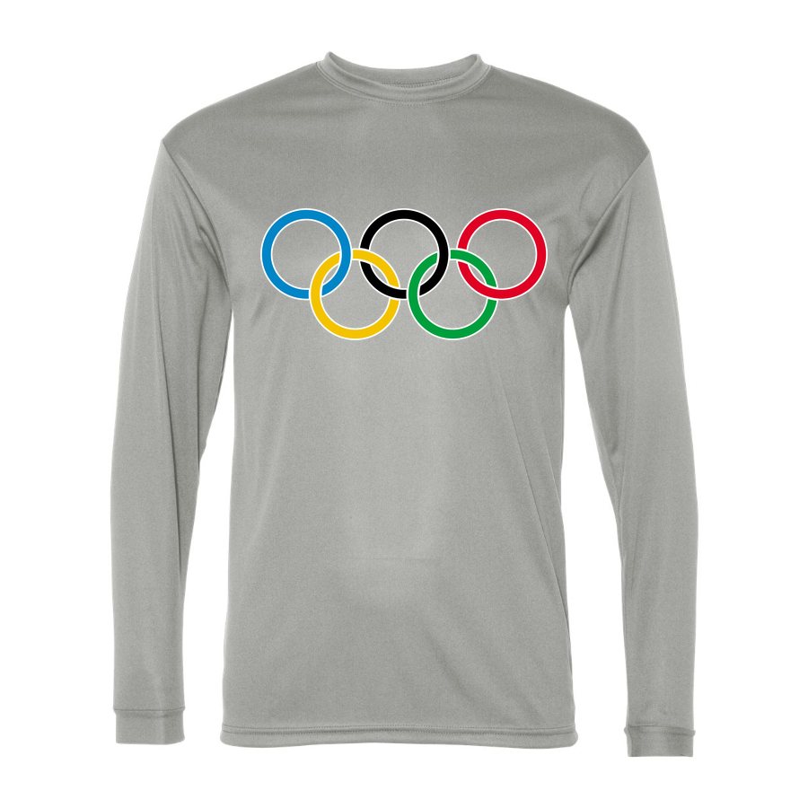 Men's Olympic Ring BK-logo Polyester Long Sleeve T-Shirt - Silver
