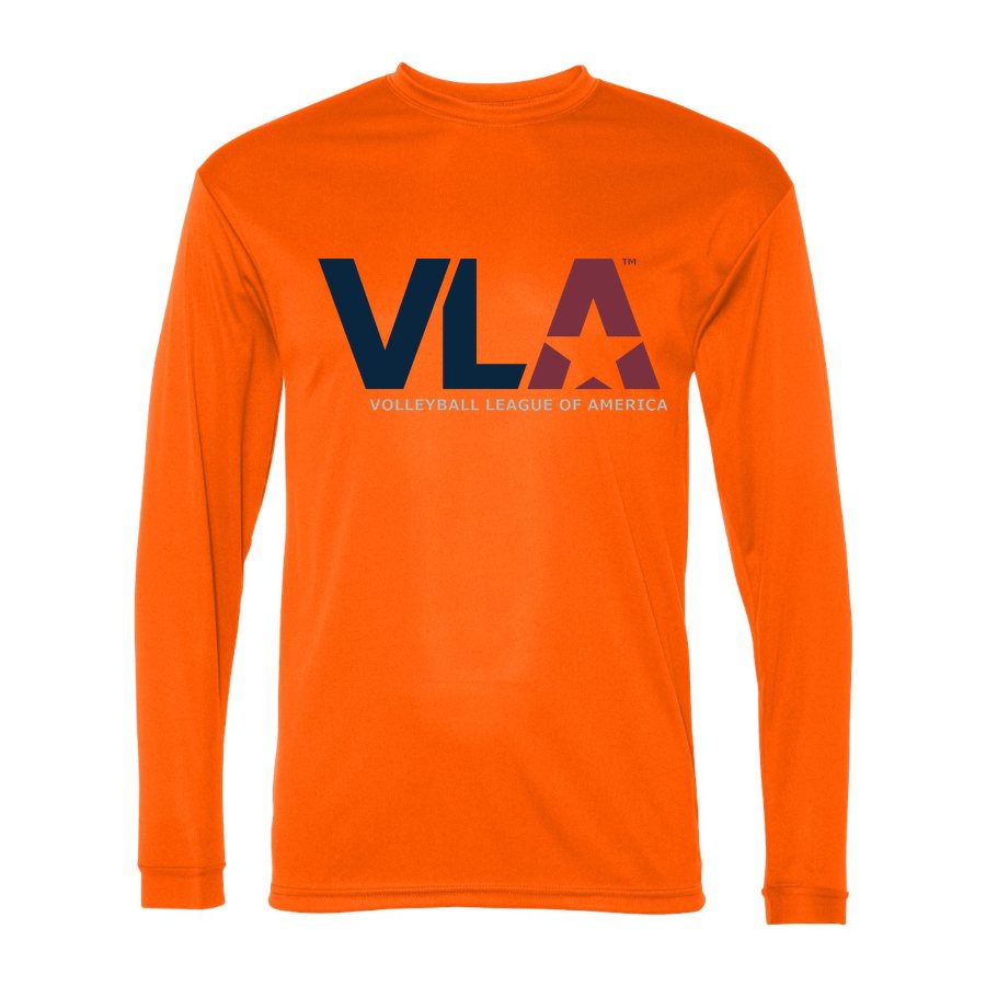 Men's American-Volleyball-League-Logo Polyester Long Sleeve T-Shirt - Safety Orange