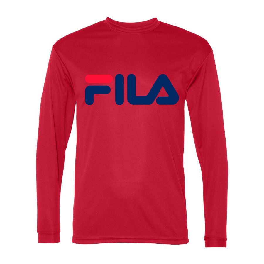 Men's Fila Polyester Long Sleeve T-Shirt - Red