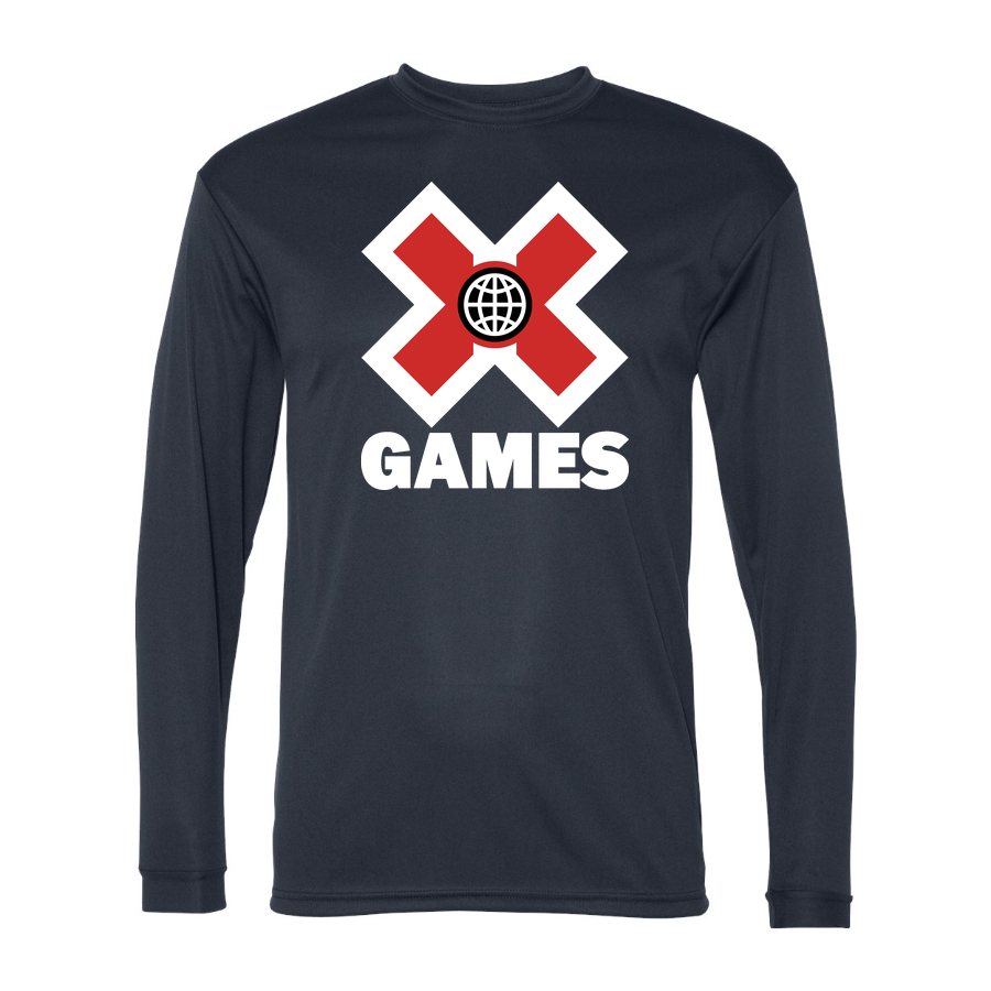 Men's X Games White Logo Polyester Long Sleeve T-Shirt - Navy