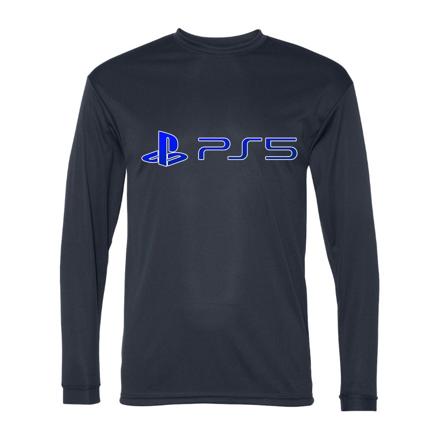 Men's PlayStation 5 Blue Logo Polyester Long Sleeve T-Shirt - Navy