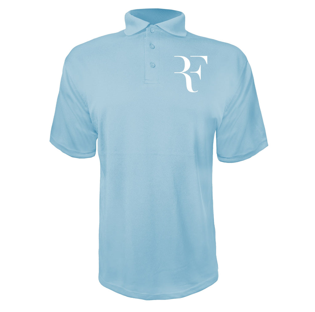 Roger Federer logo white Sky Blue polyester polo