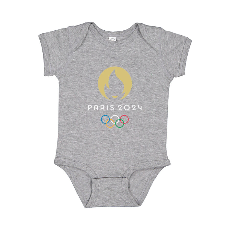 Paris 2024 Olympics White Logo Baby Romper Onesie - Gray