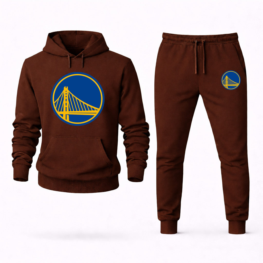 Golden State Warriors Hoodie and Joggers Set - Brown