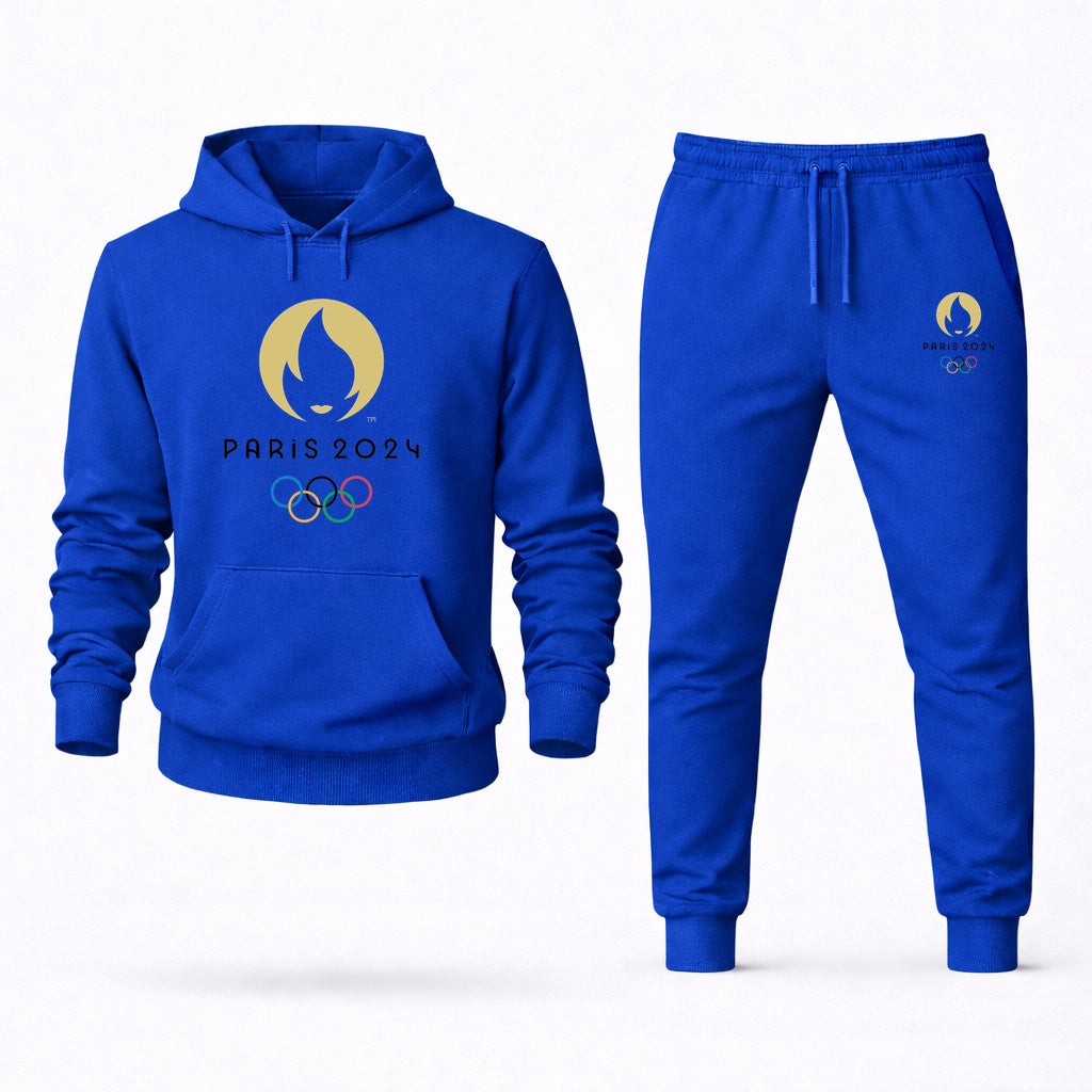 Paris 2024 Olympics Black Hoodie and Joggers Set - Blue