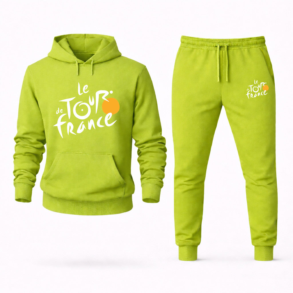 Tour de France White Hoodie and Joggers Set - Lime Green