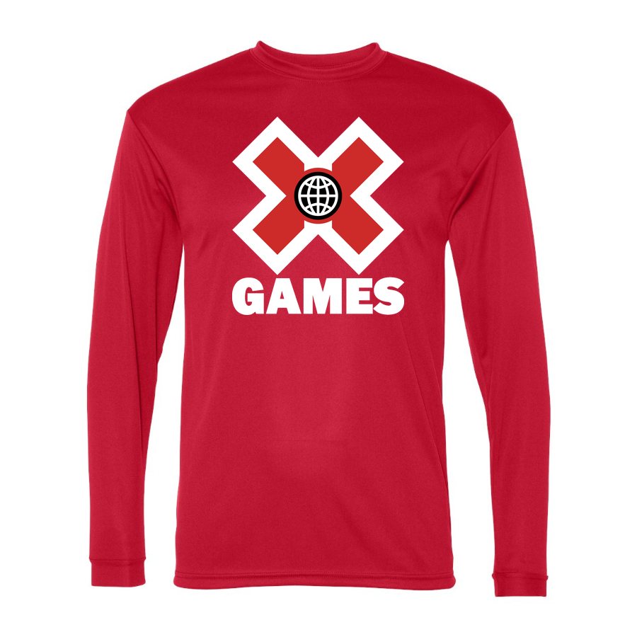 Men's X Games White Logo Polyester Long Sleeve T-Shirt - Red