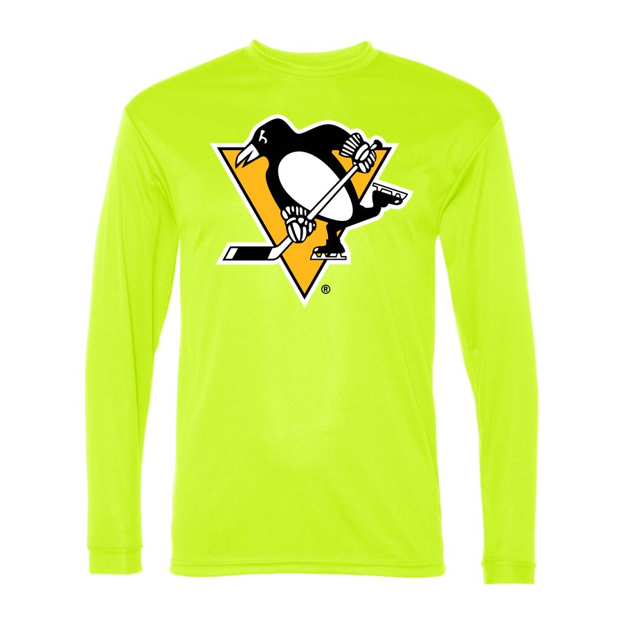 Men's Pittsburgh Penguins Polyester Long Sleeve T-Shirt - Safety Yellow