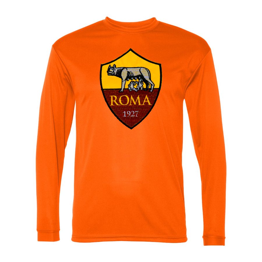 Men's AS Roma FC Polyester Long Sleeve T-Shirt - Safety Orange