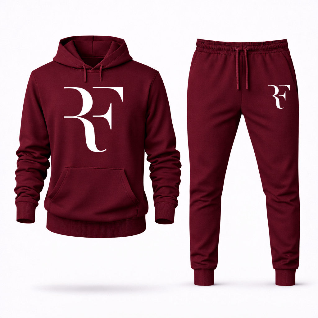 Roger Federer White Hoodie and Joggers Set - Burgundy