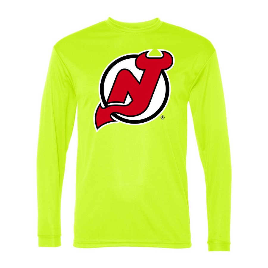 Men's New Jersey Devils Polyester Long Sleeve T-Shirt - Safety Yellow