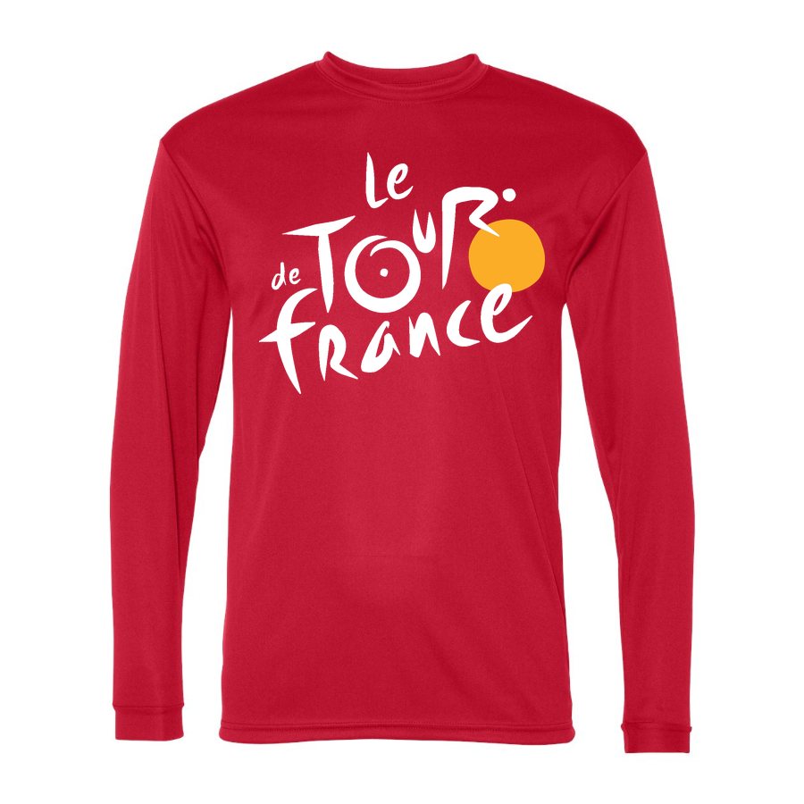 Men's Tour de France White Logo Polyester Long Sleeve T-Shirt - Red