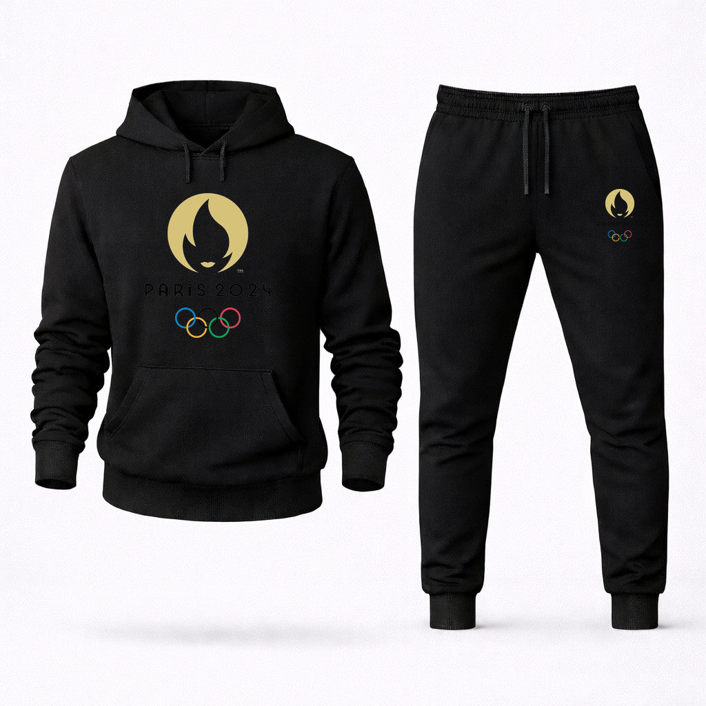Paris 2024 Olympics Black Hoodie and Joggers Set - Black