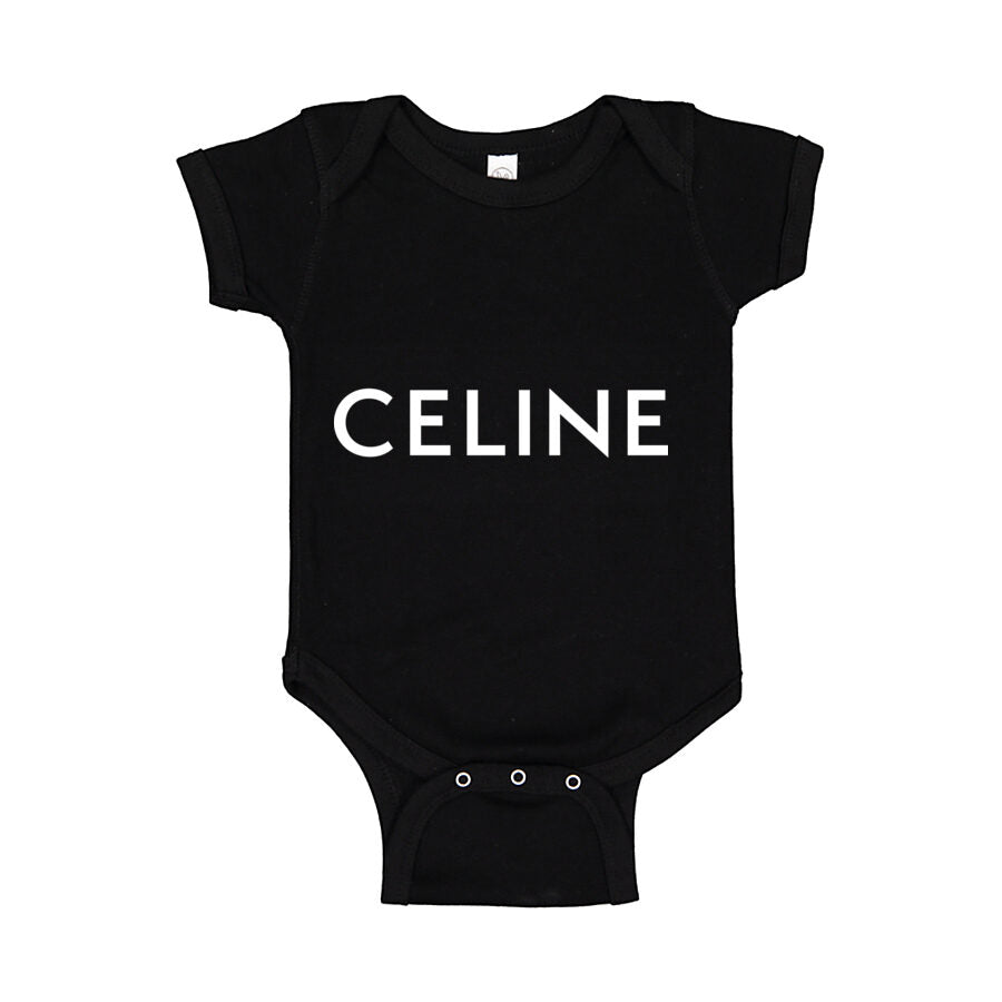 Celine White Logo Baby Romper Onesie - Black