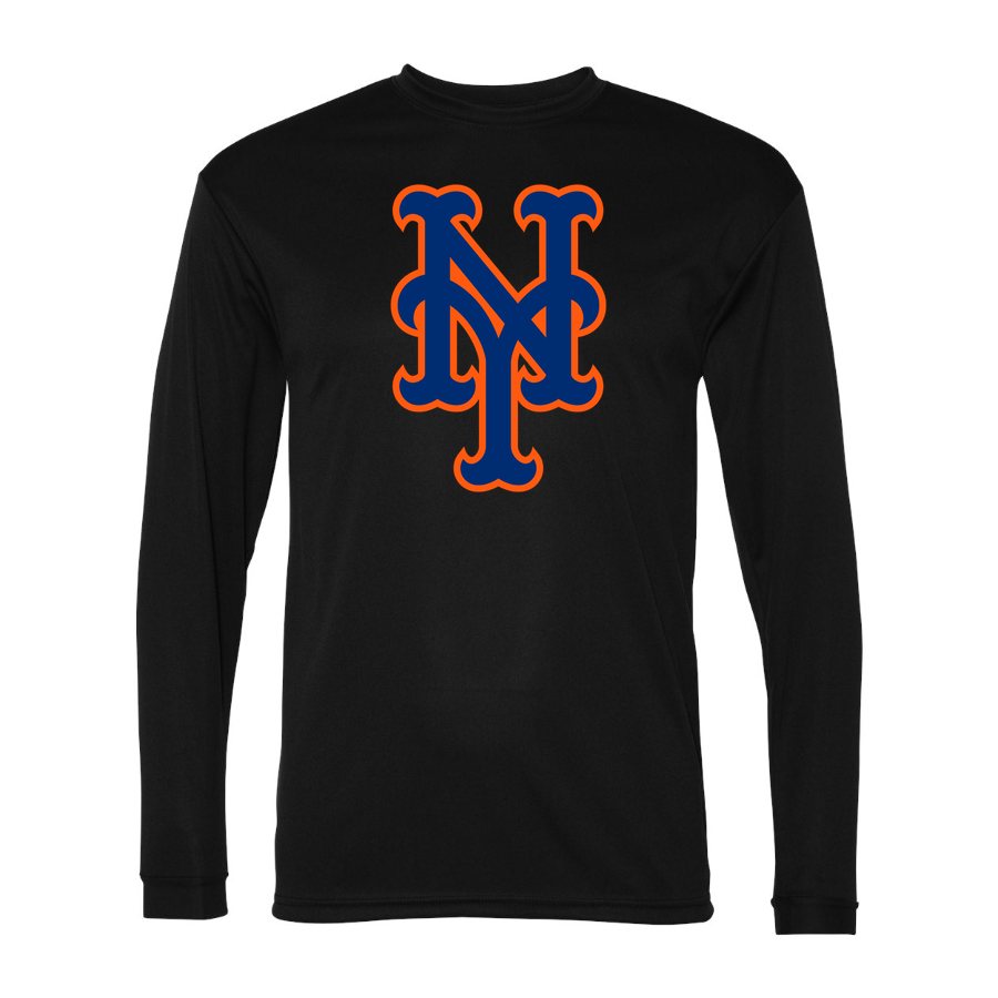 Men's New York Mets Polyester Long Sleeve T-Shirt - Black