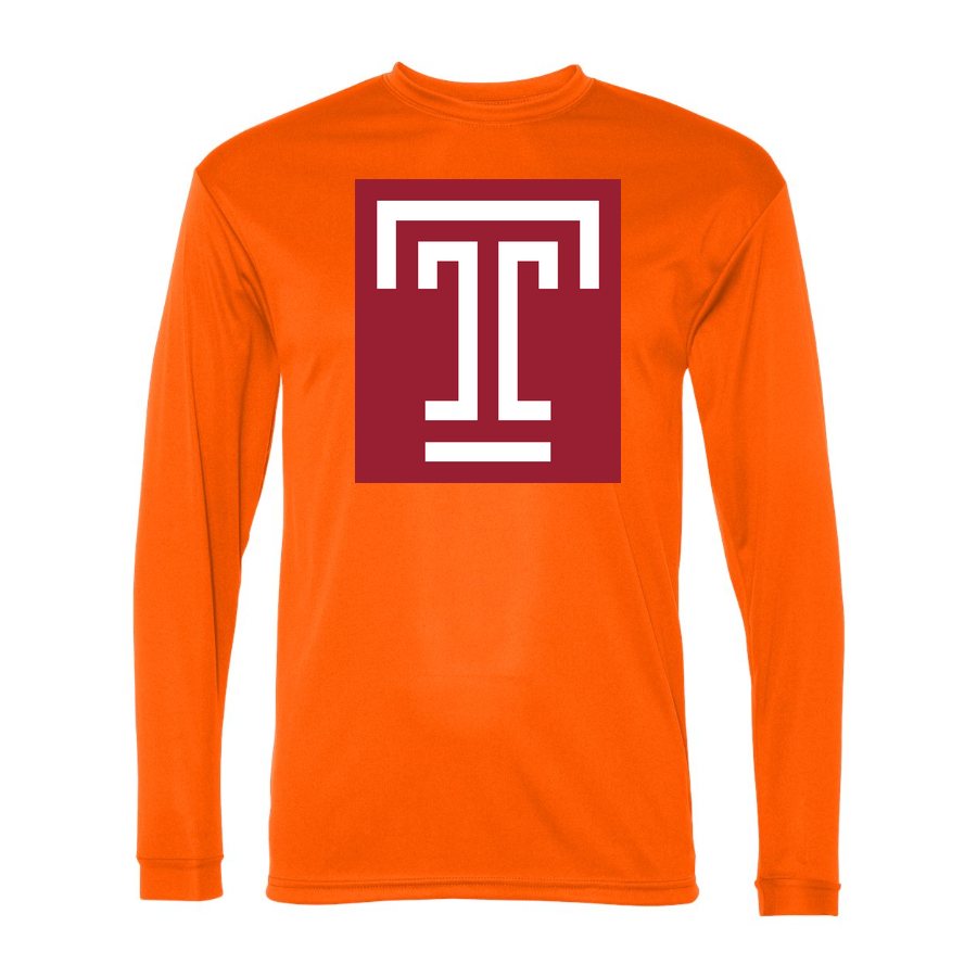 Men's Temple Owls Polyester Long Sleeve T-Shirt - Safety Orange