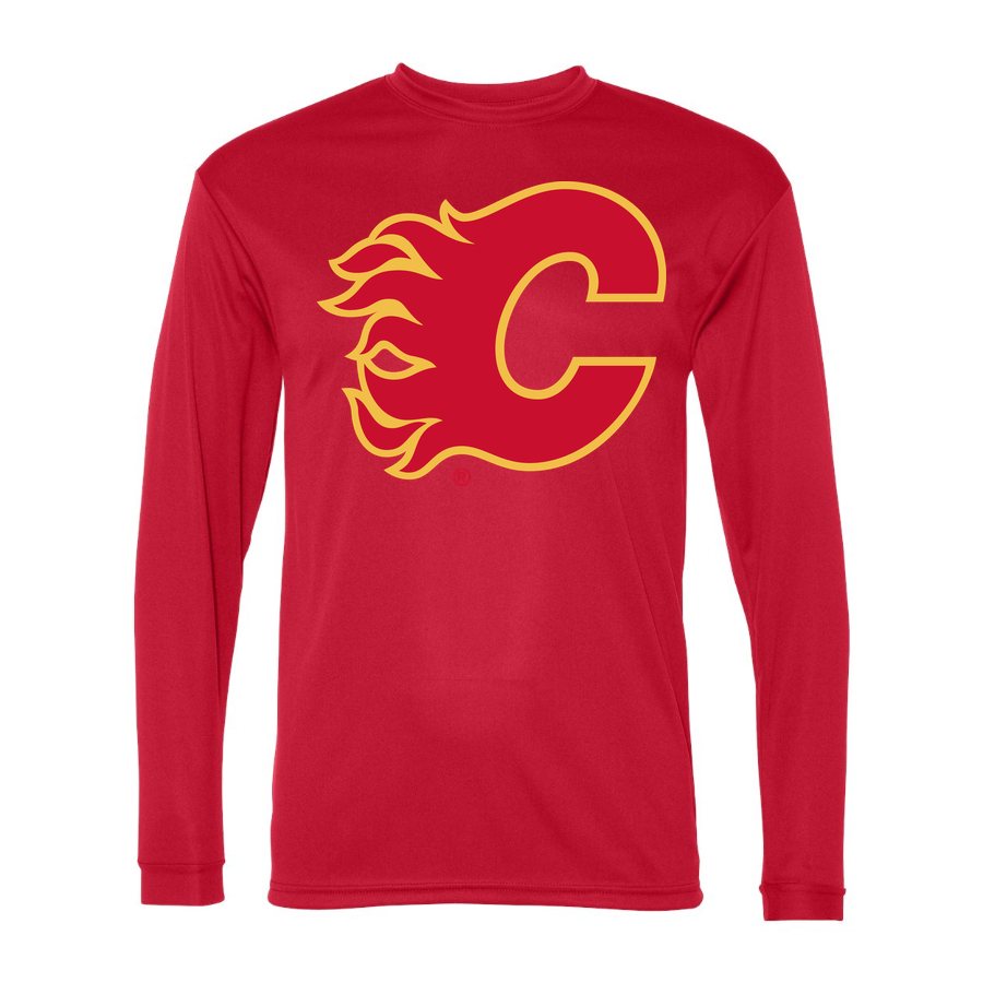 Men's Calgary Flames Polyester Long Sleeve T-Shirt - Red
