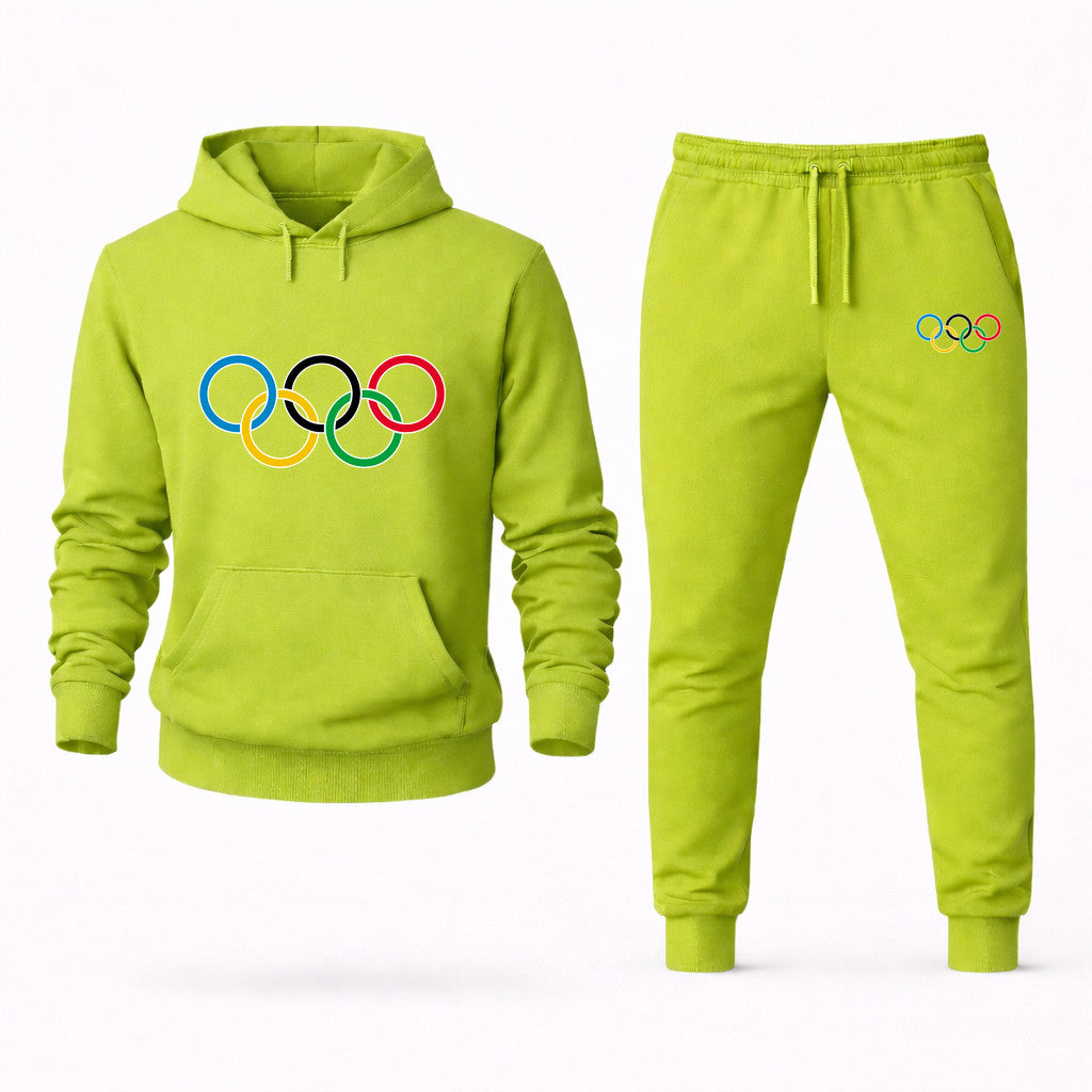 Olympic Ring Black Hoodie and Joggers Set - Lime Green