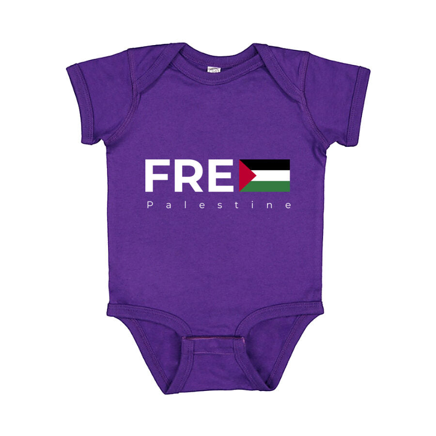 Free Palestine White Logo Baby Romper Onesie - Purple