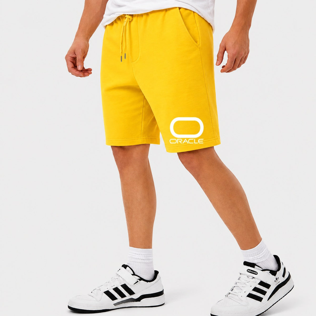 Men's Oracle Logo White Cotton Shorts - Yellow