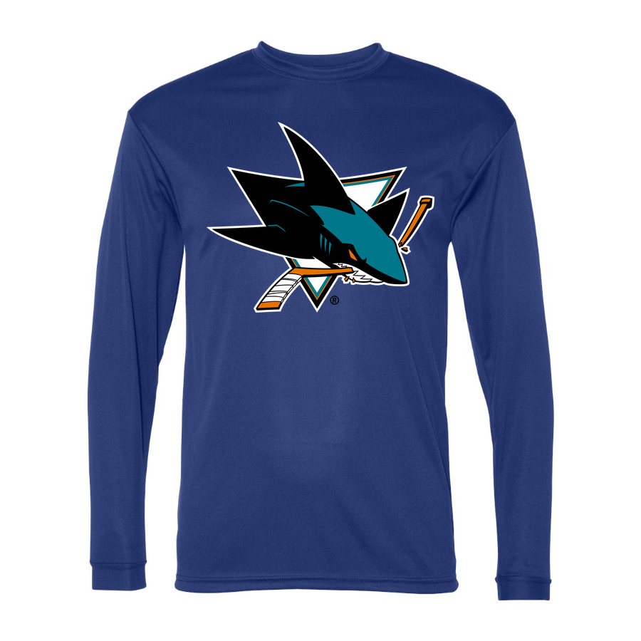 Men's San Jose Sharks Polyester Long Sleeve T-Shirt - Royal Blue