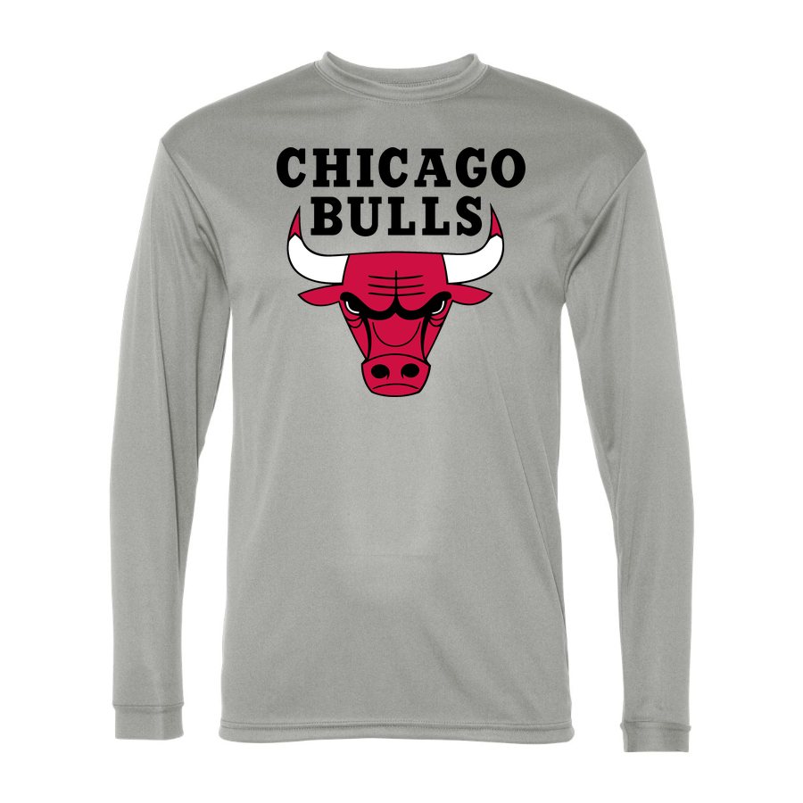 Men's Chicago Bulls Black Logo Polyester Long Sleeve T-Shirt - Silver
