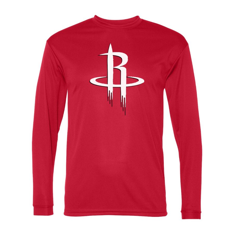 Men's Houston Rockets Army Green Logo Polyester Long Sleeve T-Shirt - Red