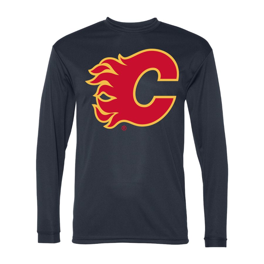 Men's Calgary Flames Polyester Long Sleeve T-Shirt - Navy