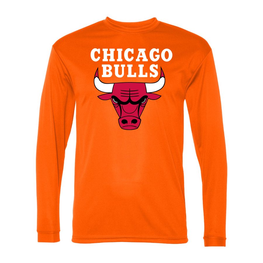 Men's Chicago Bulls White Logo Polyester Long Sleeve T-Shirt - Safety Orange