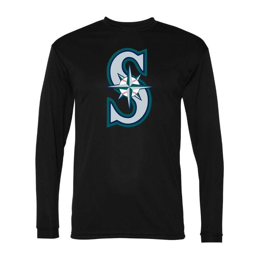 Men's Seattle Mariners Polyester Long Sleeve T-Shirt - Black