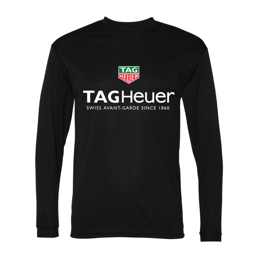 Men's TAG Heuer White Logo Polyester Long Sleeve T-Shirt - Black