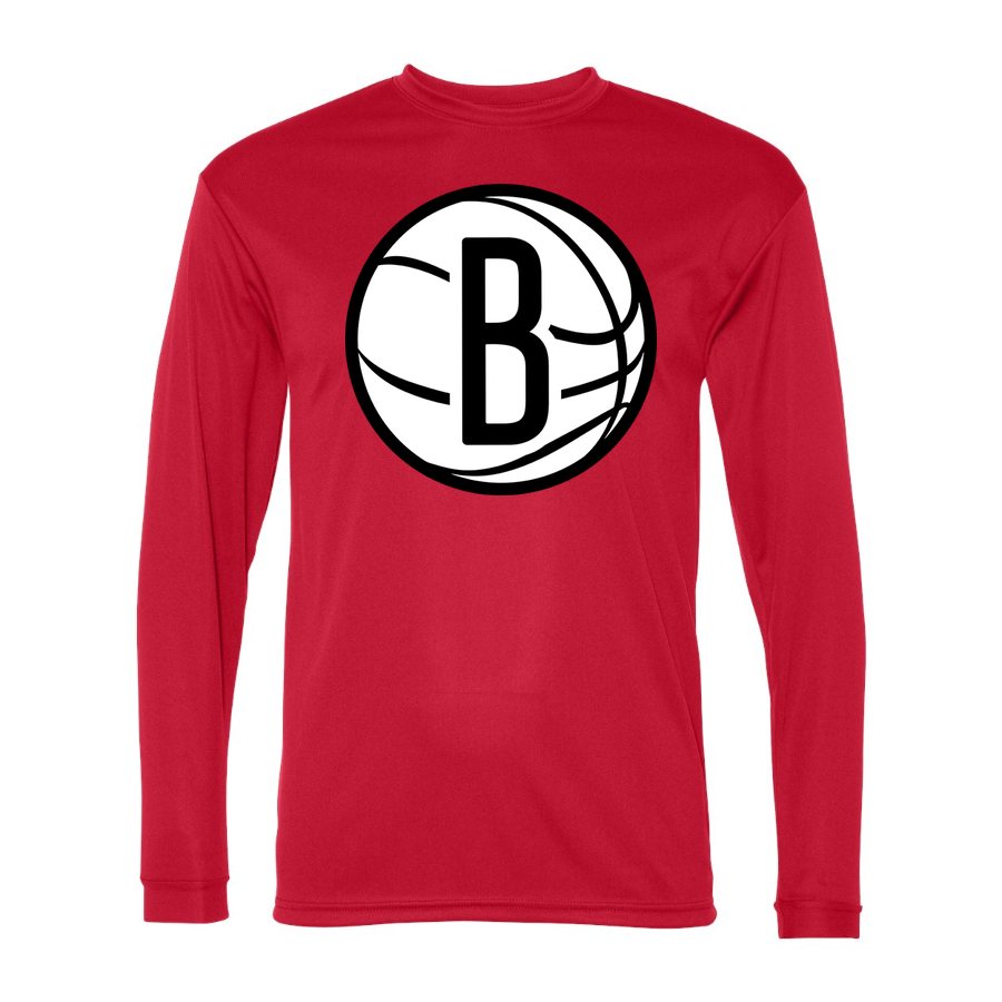 Men's Brooklyn Nets Polyester Long Sleeve T-Shirt - Red