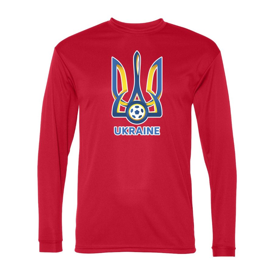 Men's Ukraine National Football Team Polyester Long Sleeve T-Shirt - Red