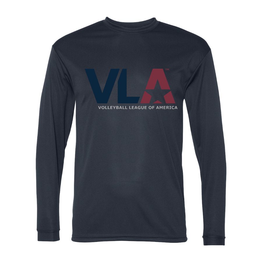 Men's American-Volleyball-League-Logo Polyester Long Sleeve T-Shirt - Navy