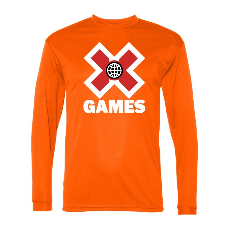 Men's X Games White Logo Polyester Long Sleeve T-Shirt - Safety Orange