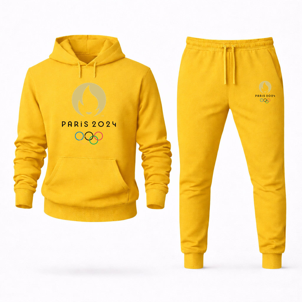 Paris 2024 Olympics Black Hoodie and Joggers Set - Yellow