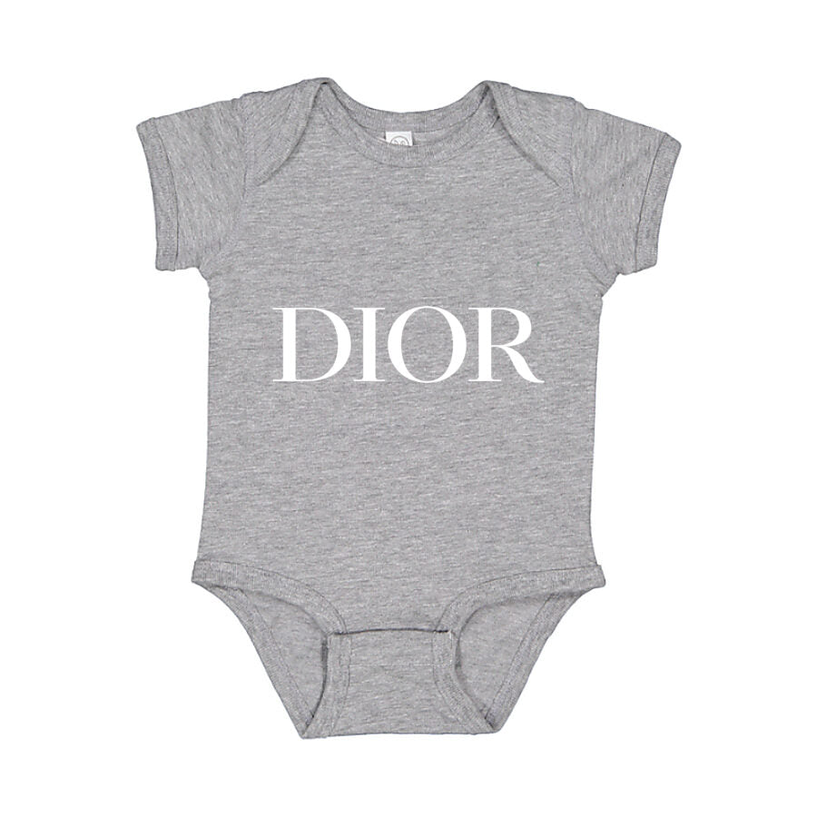 Dior Fashion White Logo Baby Romper Onesie - Gray
