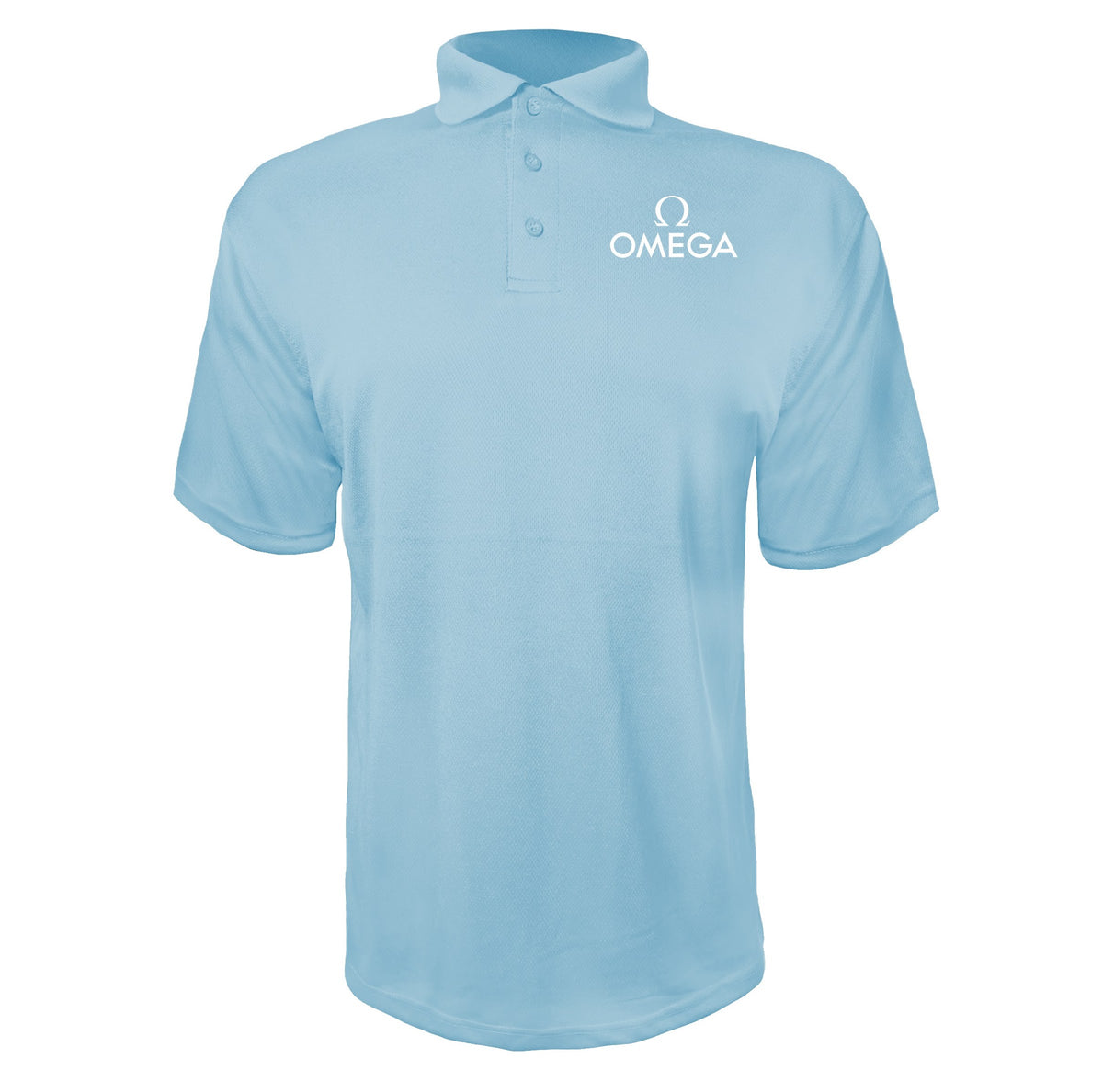 Omega White men's polyester polo in Sky Blue