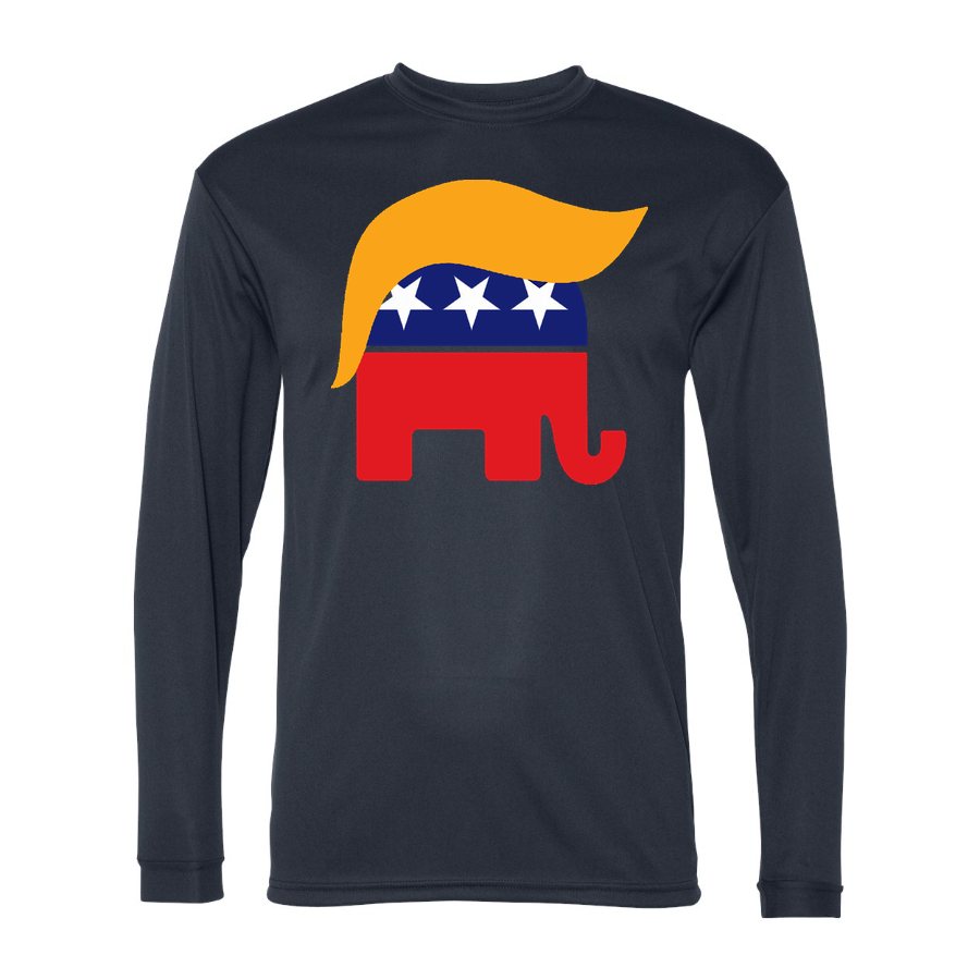 Men's Donald Trump GOP Elephant Polyester Long Sleeve T-Shirt - Navy