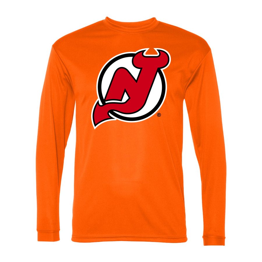 Men's New Jersey Devils Polyester Long Sleeve T-Shirt - Safety Orange
