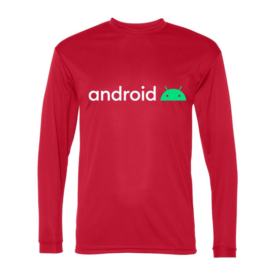 Men's Android White Logo Polyester Long Sleeve T-Shirt - Red