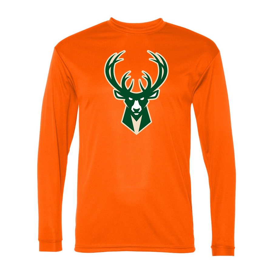 Men's Milwaukee Bucks Polyester Long Sleeve T-Shirt - Safety Orange