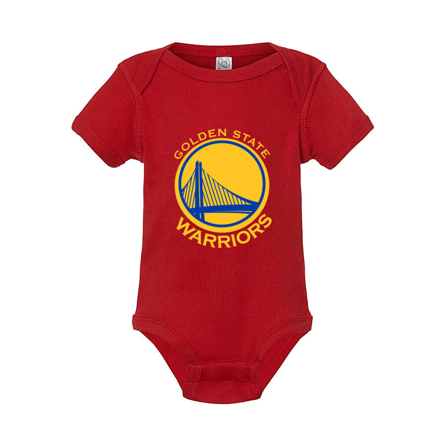 Golden State Warriors Yellow Logo Baby Romper Onesie - Red