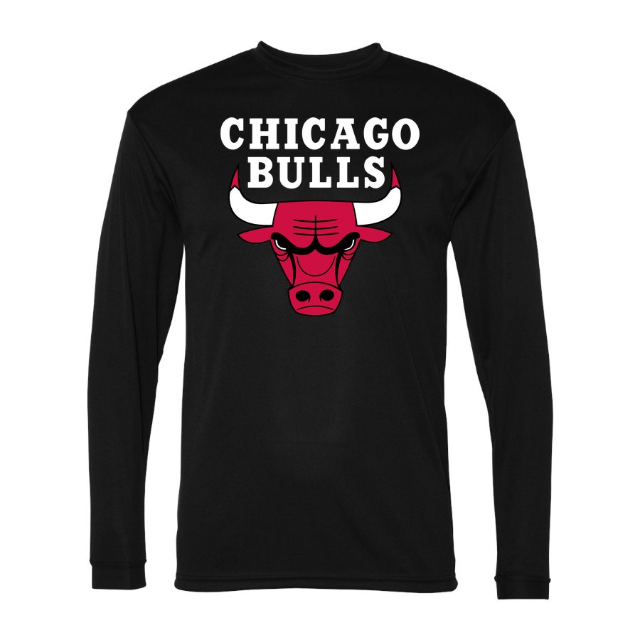 Men's Chicago Bulls White Logo Polyester Long Sleeve T-Shirt - Black