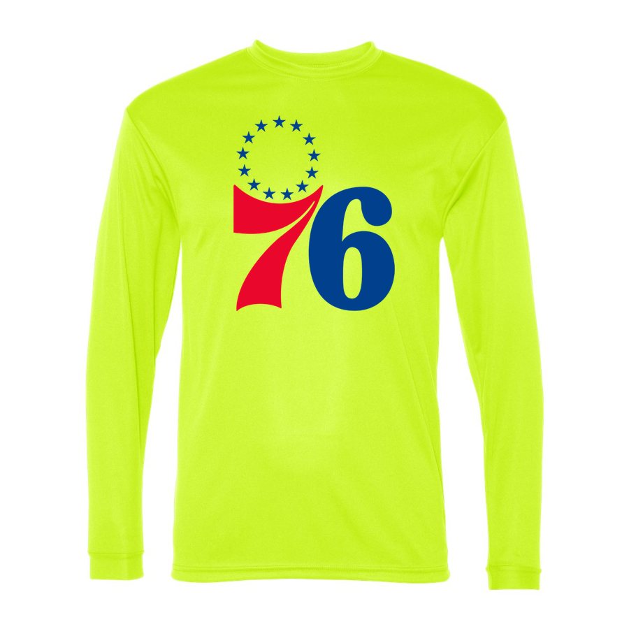 Men's Philadelphia 76ers Polyester Long Sleeve T-Shirt - Safety Yellow